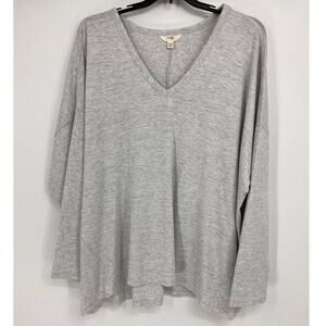 Terra & Sky Womens Gray Vneck Thermal Rib Shirt Top Sweater NEW 4X